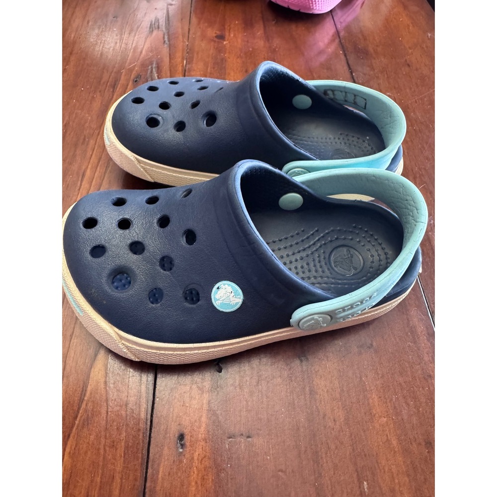Crocs Kids Crocband Clogs Navy Blue Light Aqua Sporty Water‎ Shoes Size C6 C7